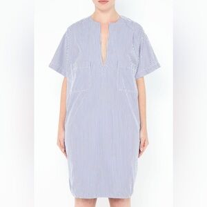 Celine Blue and White Striped Midi Dress